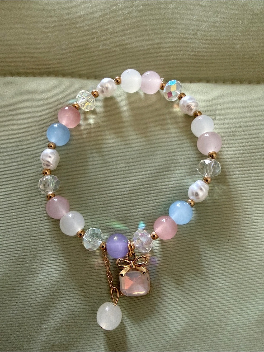 Pastel Beaded Charm Bracelet - Gold Accent